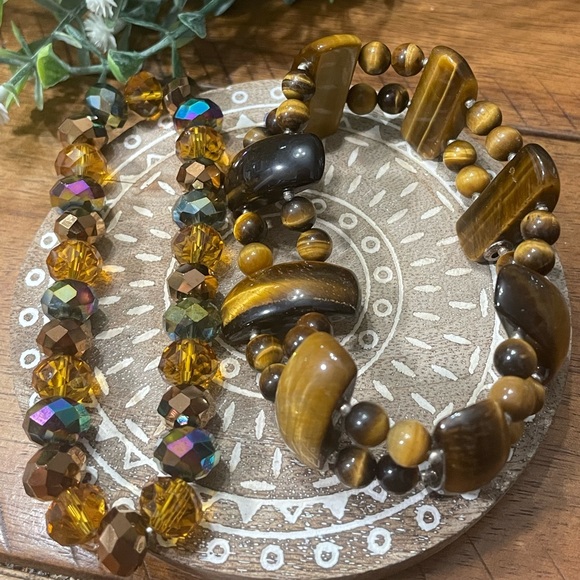 Genuine Tiger's Eye Doble Strand stone Bracelet - Picture 3 of 7